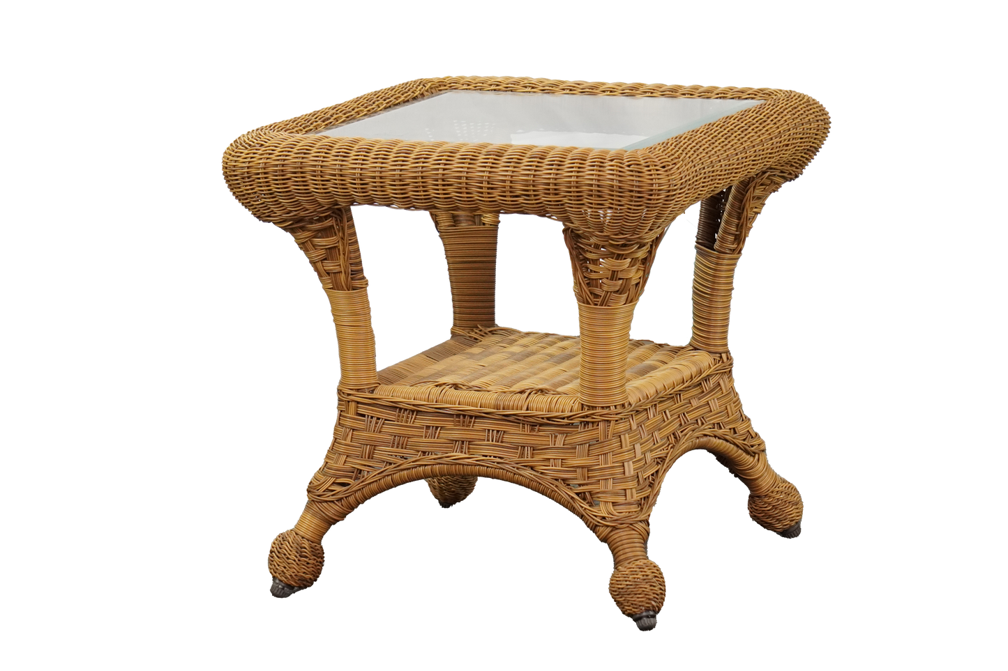 Blonde Wicker End Table