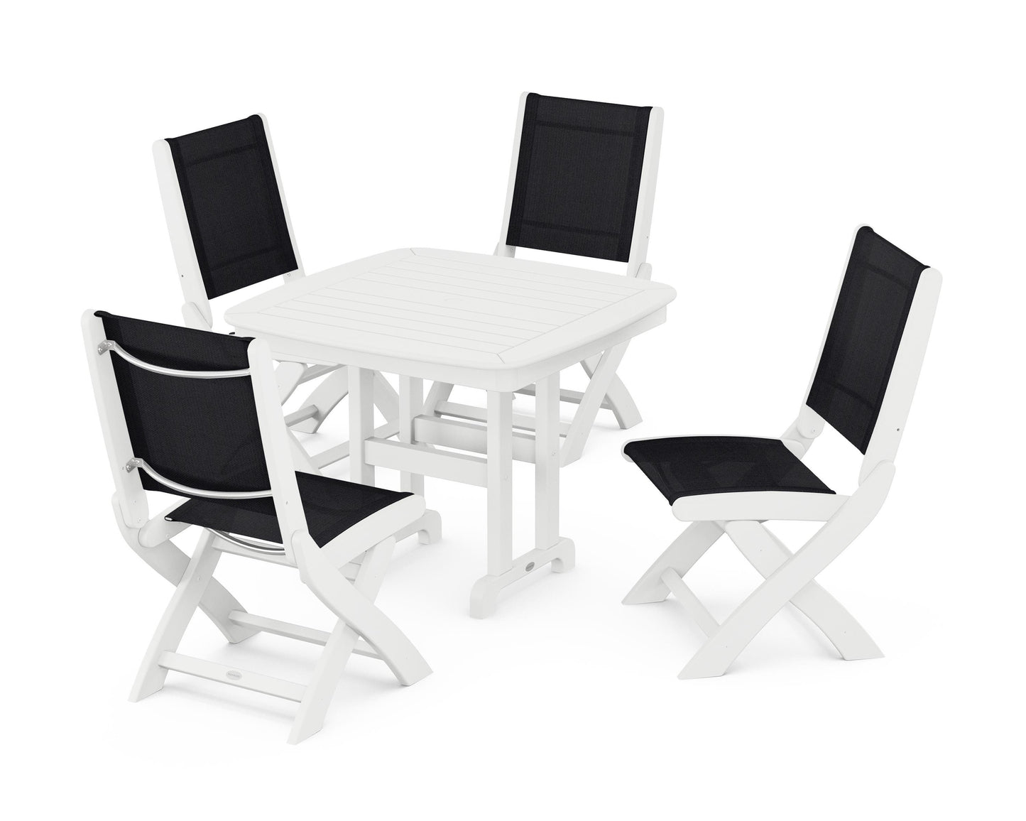 Coastal Folding Side Chair 5-Piece Dining Set