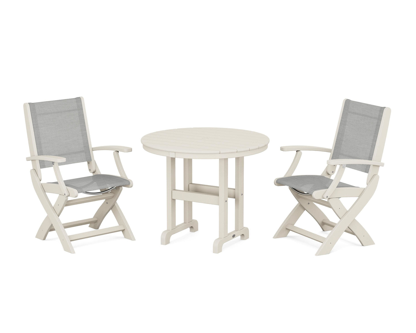 Coastal Folding Chair 3-Piece Round Dining Set