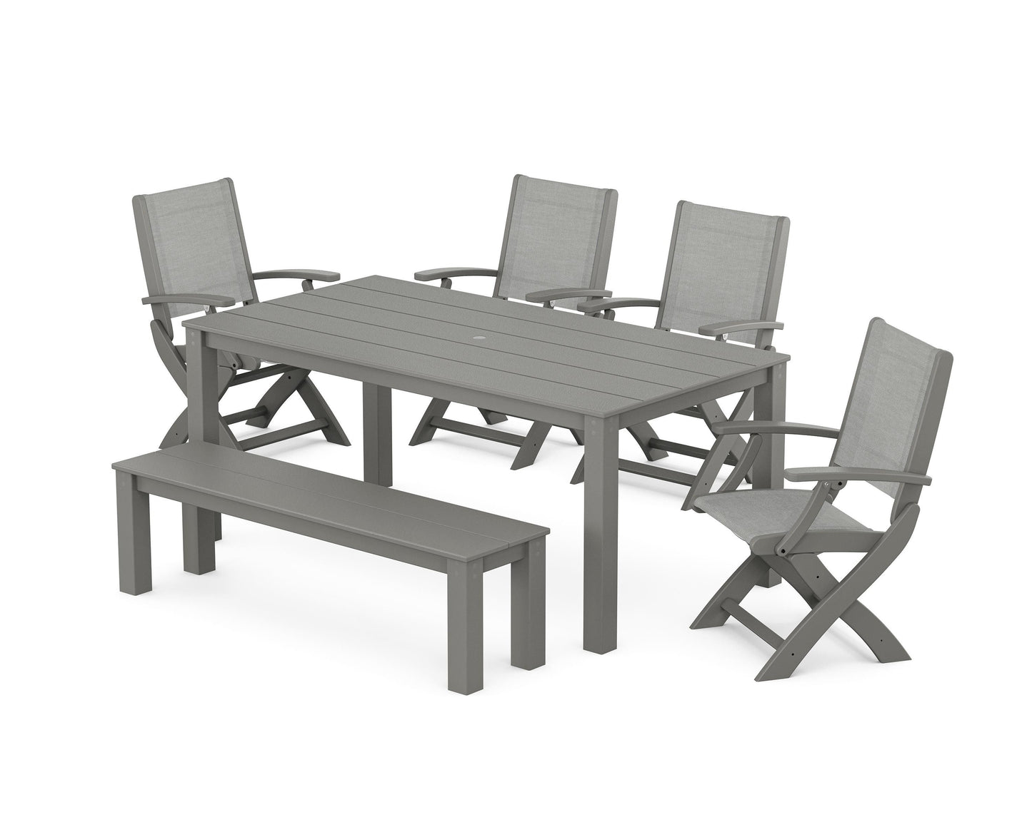 Coastal Folding Chair 6- Piece Parsons Dining Set with Bench