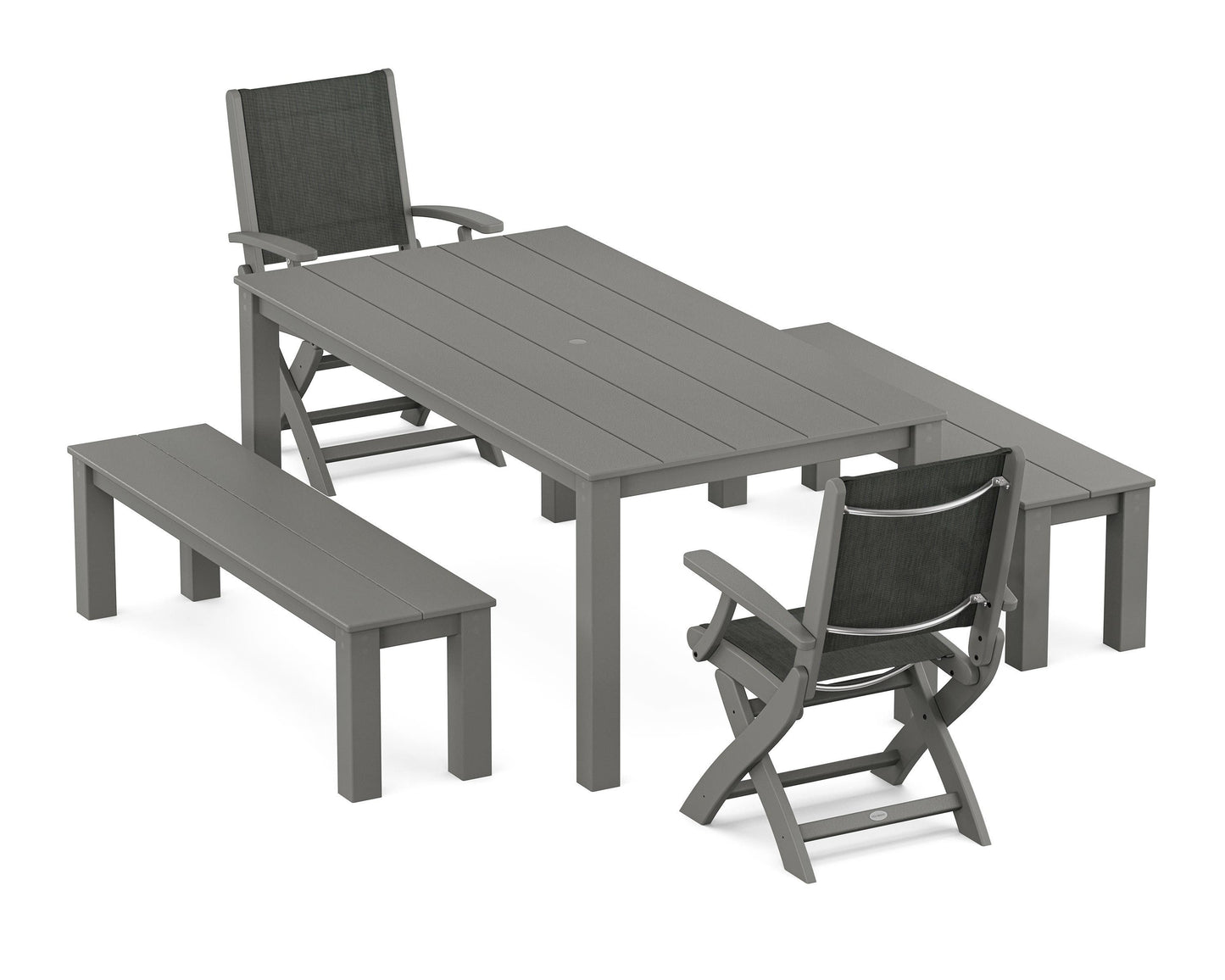 Coastal Folding Chair 5-Piece Parsons Dining Set with Benches