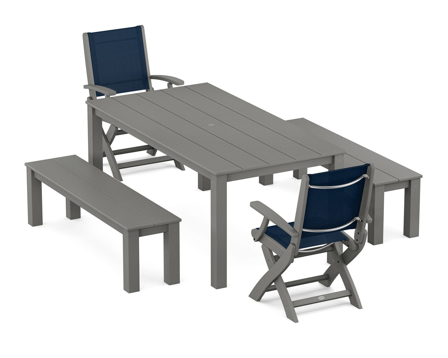 Coastal Folding Chair 5-Piece Parsons Dining Set with Benches