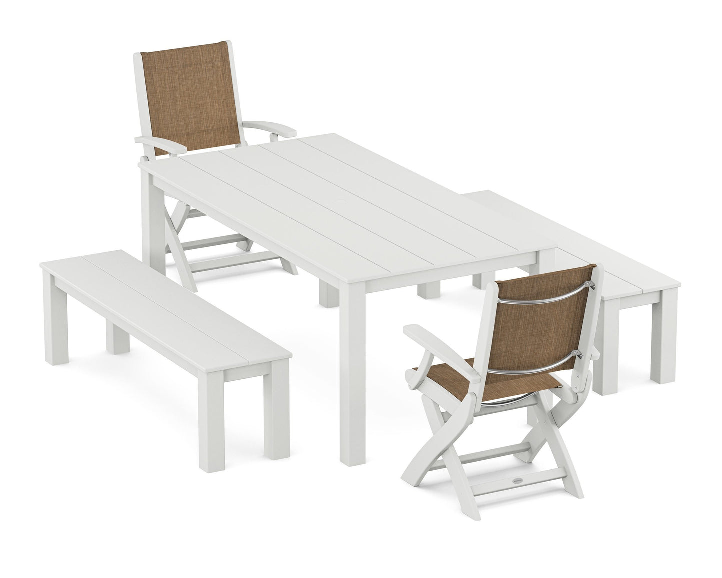 Coastal Folding Chair 5-Piece Parsons Dining Set with Benches