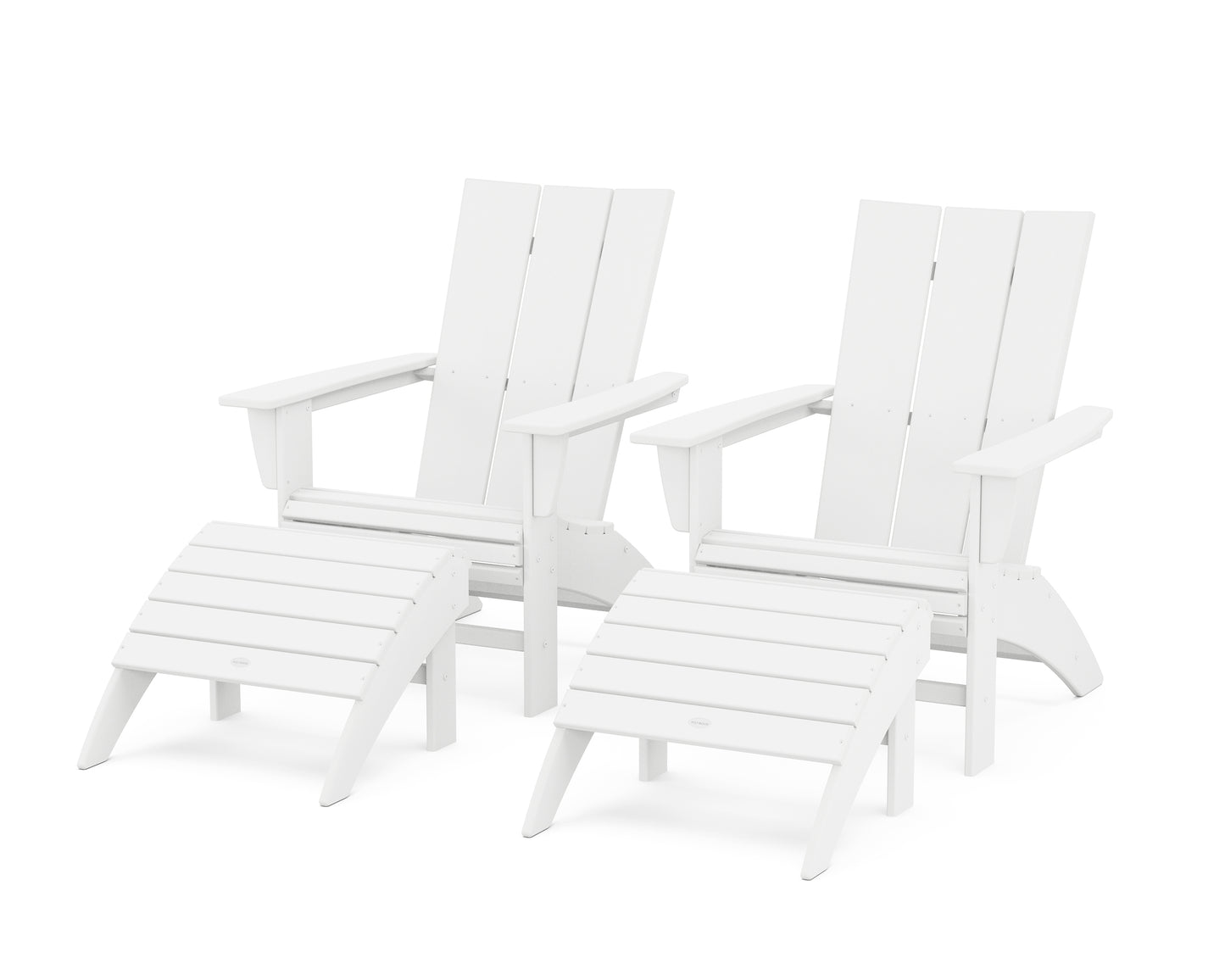 Modern Curveback Adirondack Chair 4-Piece Set with Ottomans