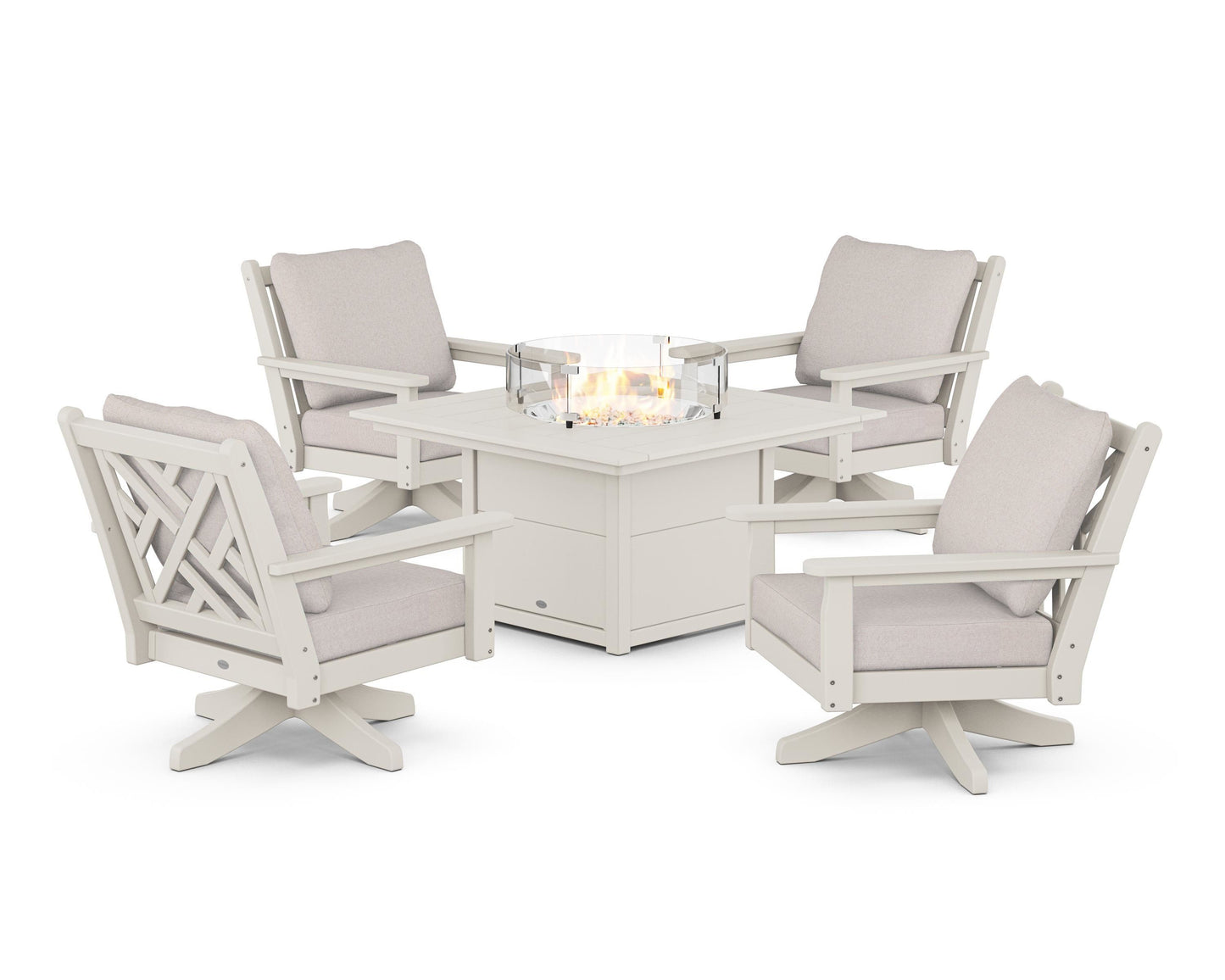 Chippendale 5-Piece Deep Seating Swivel Conversation Set with Fire Pit Table