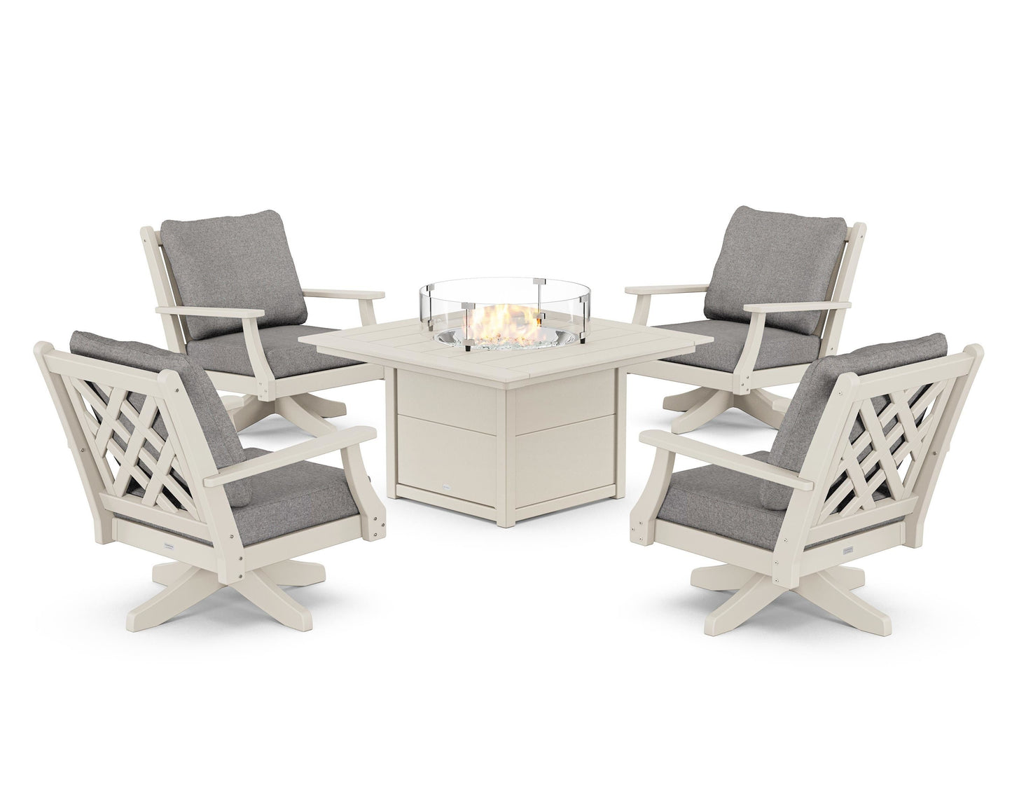 Wovendale 5-Piece Deep Seating Swivel Conversation Set with Fire Pit Table