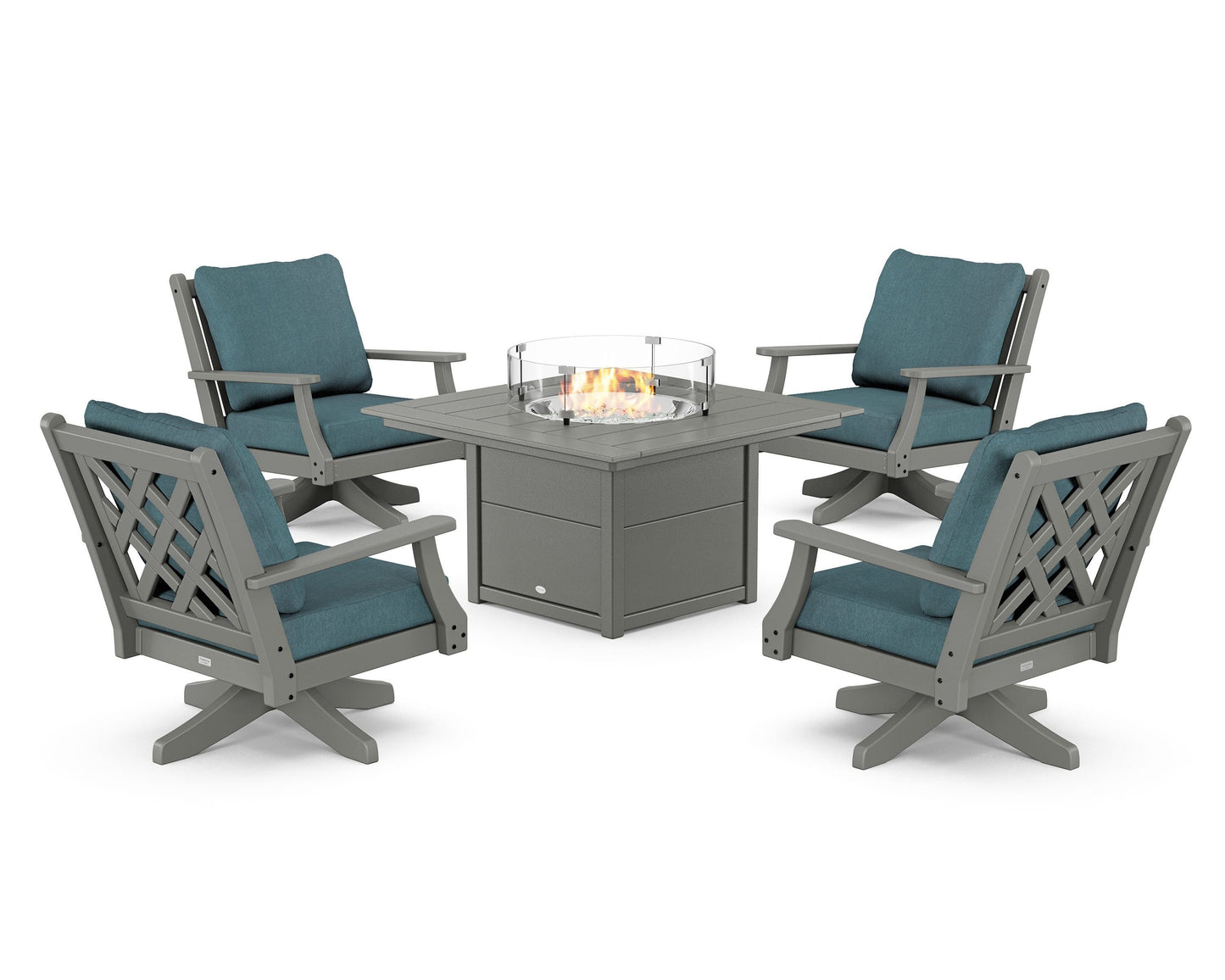 Wovendale 5-Piece Deep Seating Swivel Conversation Set with Fire Pit Table