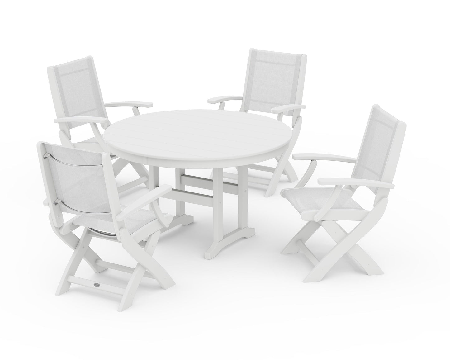 Coastal Folding Chair 5-Piece Round Dining Set