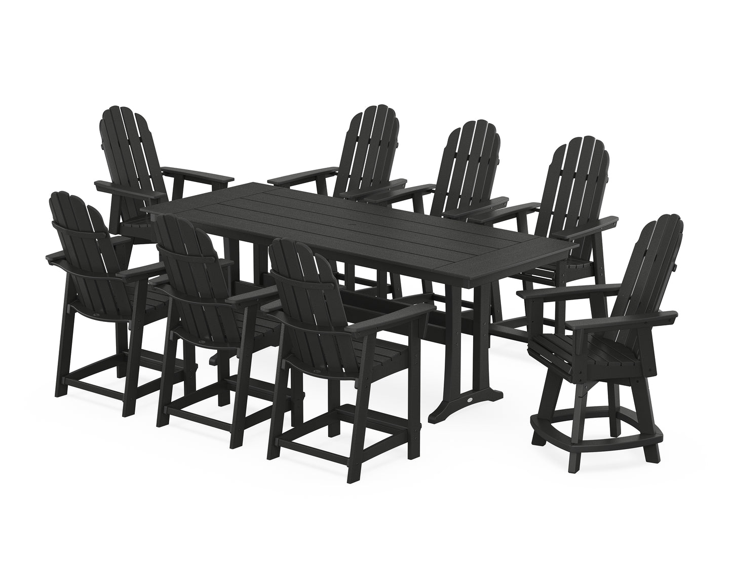 Vineyard Curveback Adirondack Swivel 9-Piece Farmhouse Counter Set with Trestle Legs