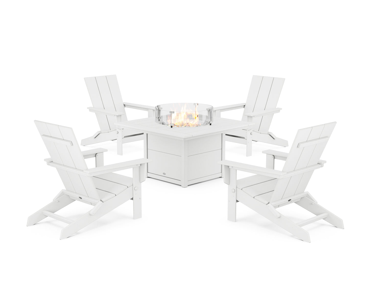 5-Piece Modern Studio Folding Adirondack Conversation Set with Fire Pit Table