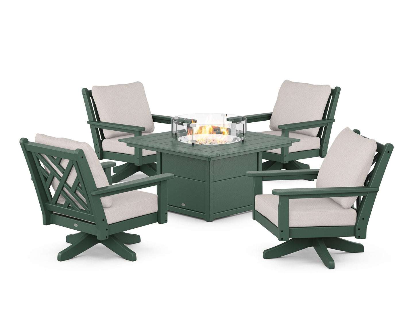 Chippendale 5-Piece Deep Seating Swivel Conversation Set with Fire Pit Table