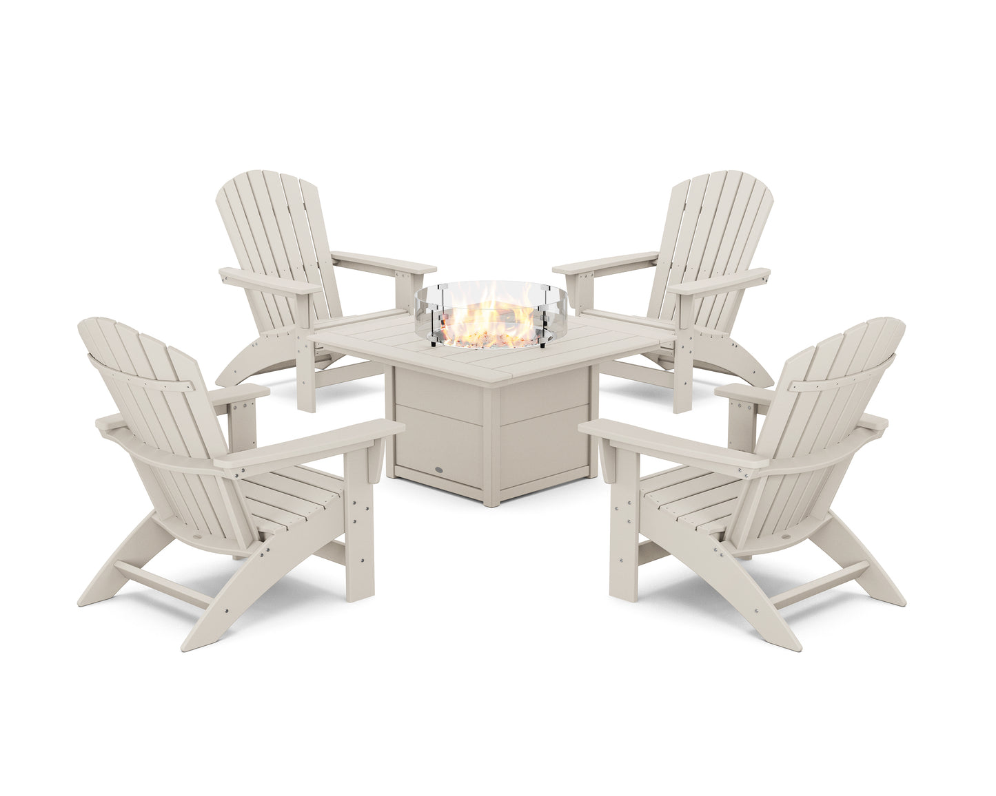 5-Piece Nautical Grand Adirondack Conversation Set with Fire Pit Table