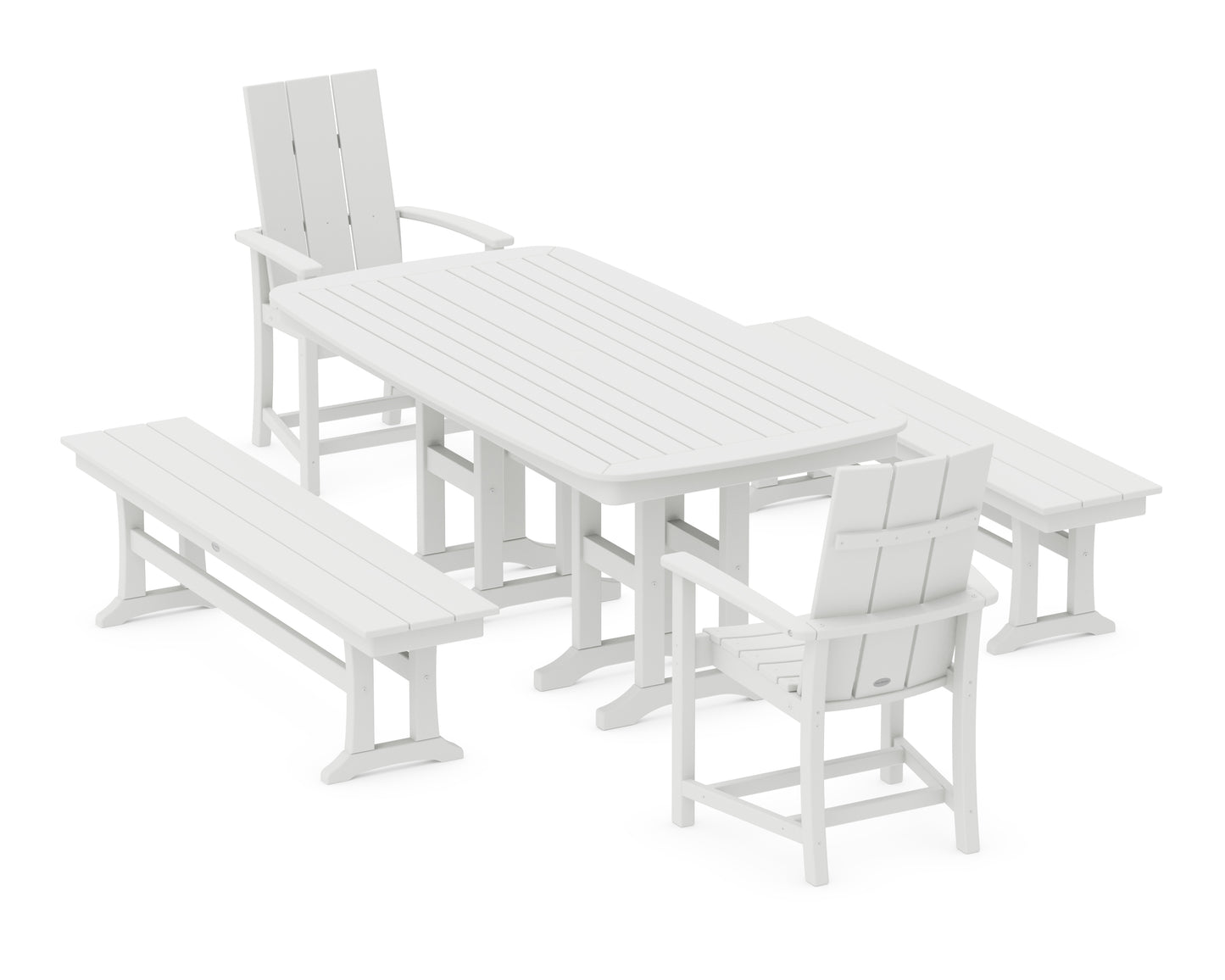 Modern Adirondack 5-Piece Farmhouse Dining Set with Benches