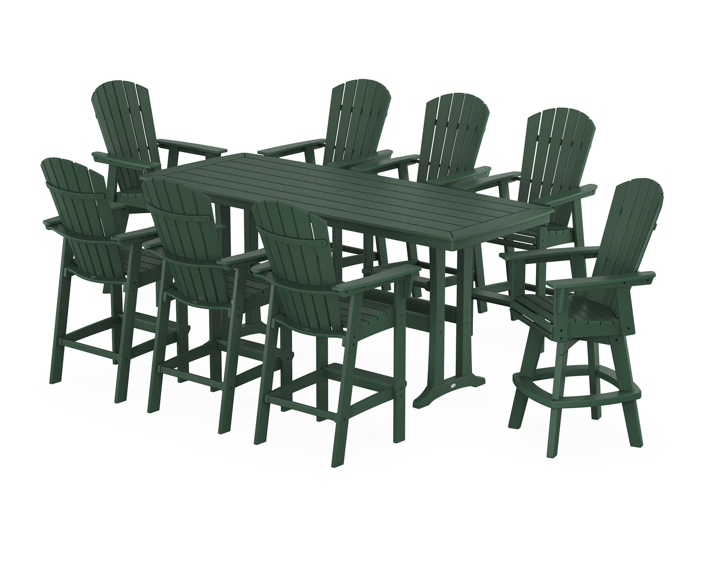 Nautical Curveback Adirondack Swivel 9-Piece Bar Set with Trestle Legs