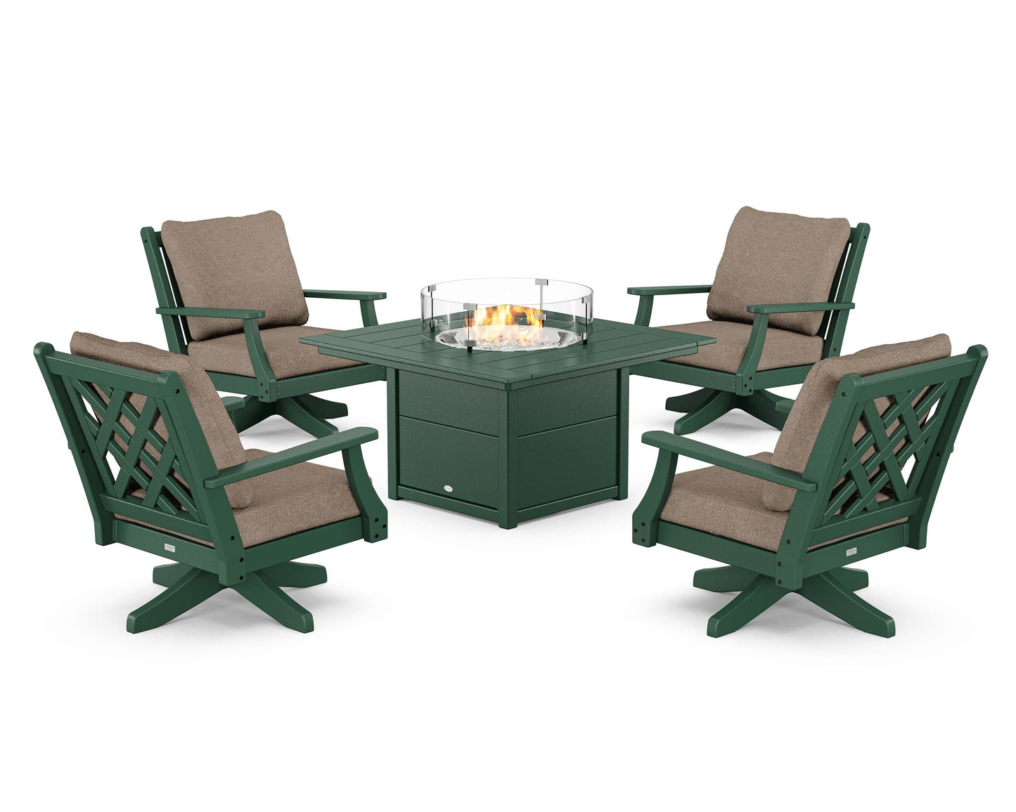 Wovendale 5-Piece Deep Seating Swivel Conversation Set with Fire Pit Table