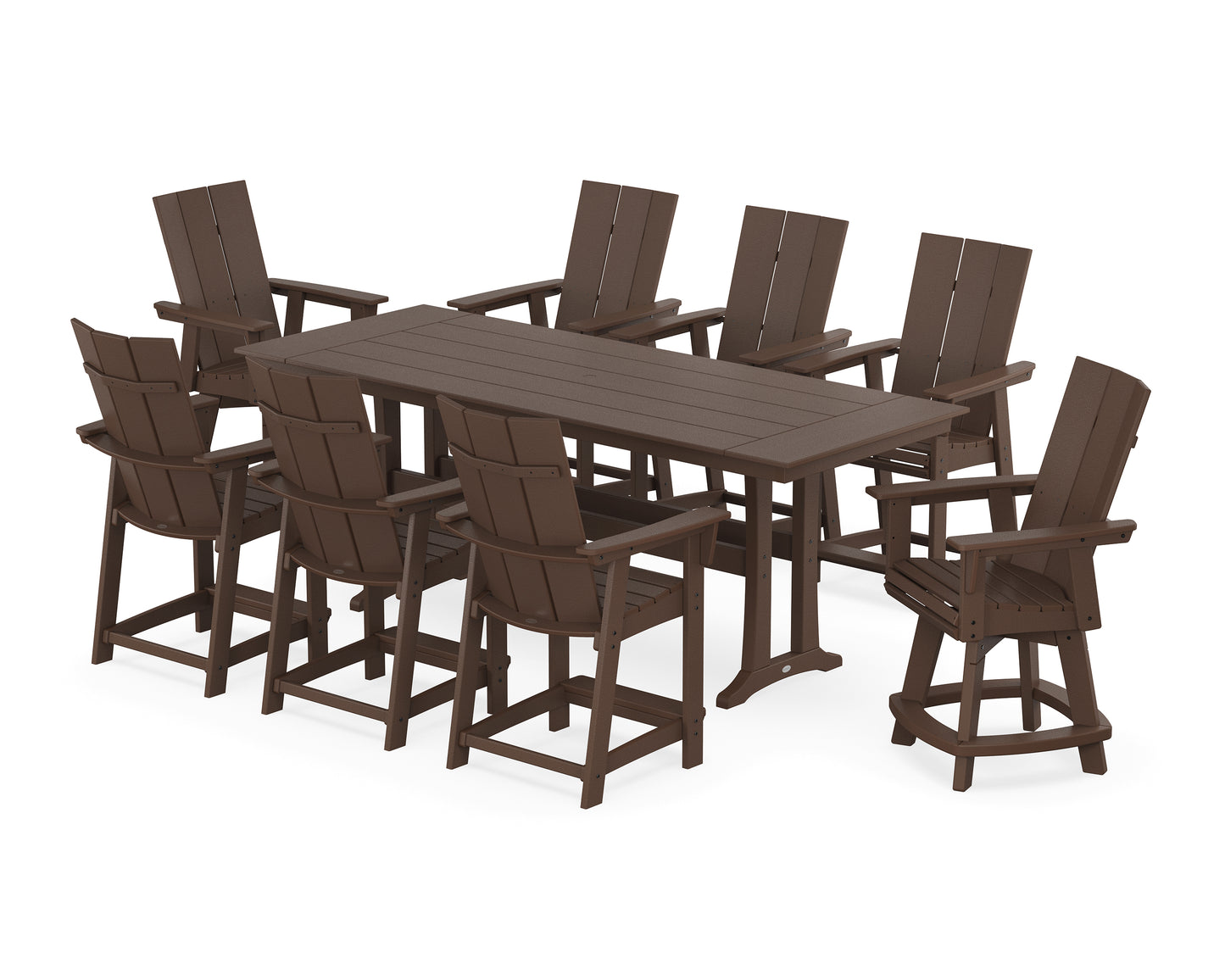 Modern Curveback Adirondack Swivel 9-Piece Farmhouse Counter Set with Trestle Legs