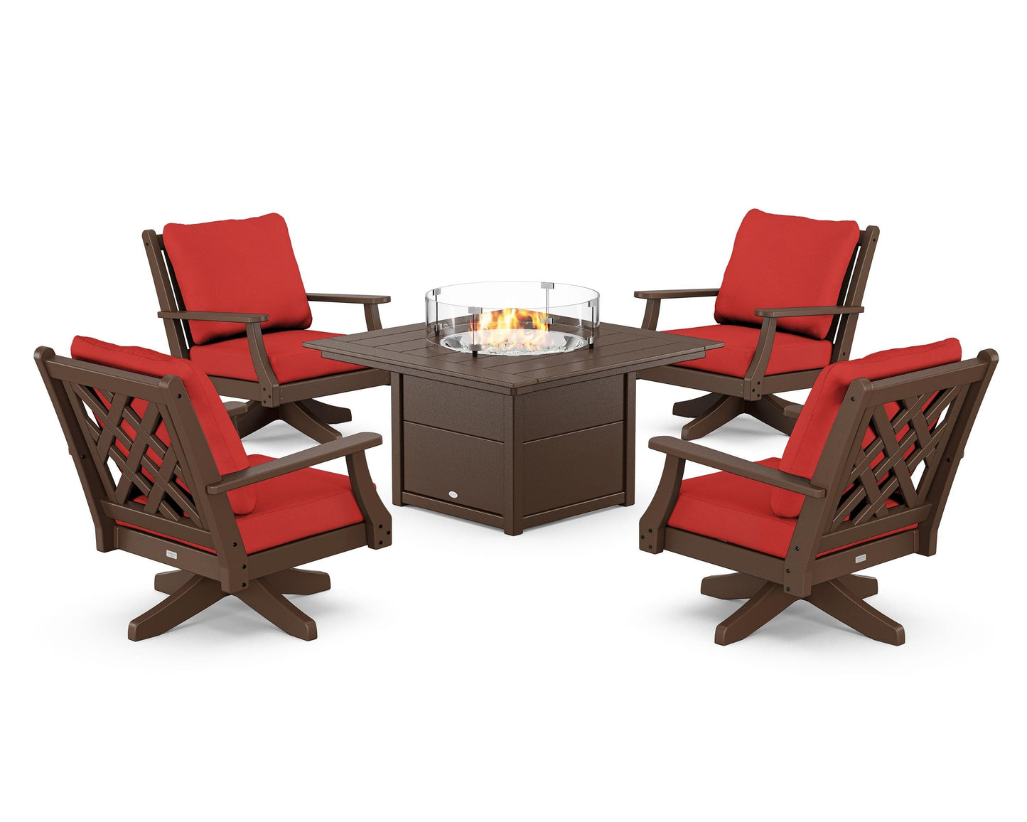 Wovendale 5-Piece Deep Seating Swivel Conversation Set with Fire Pit Table