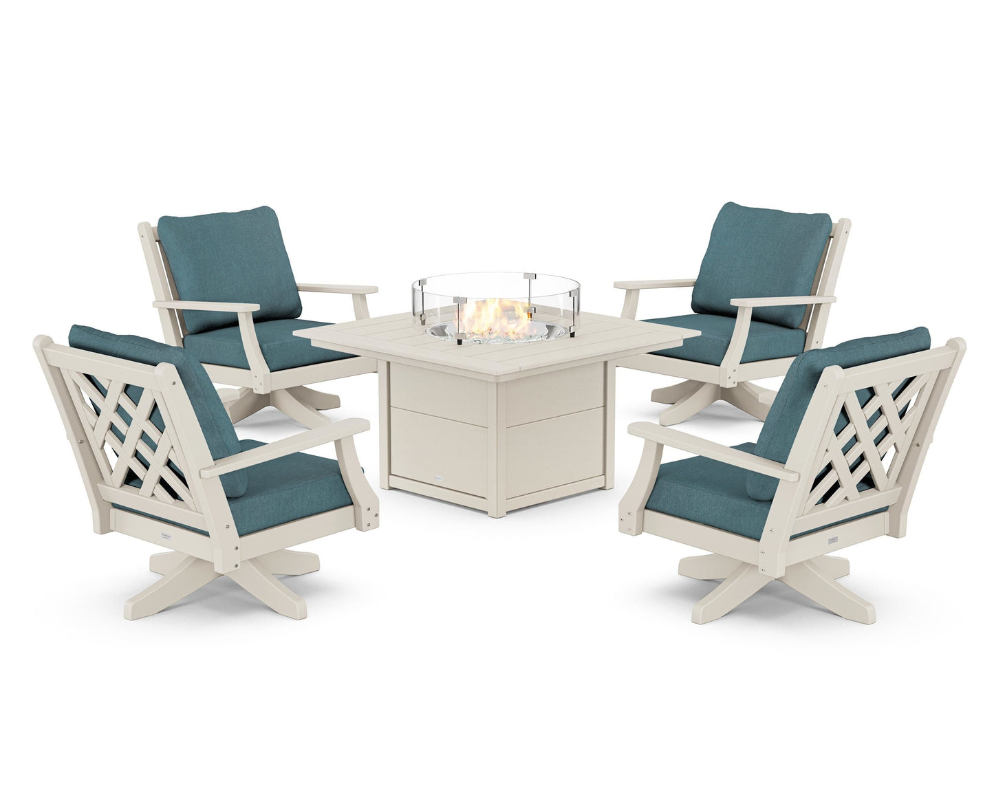 Wovendale 5-Piece Deep Seating Swivel Conversation Set with Fire Pit Table