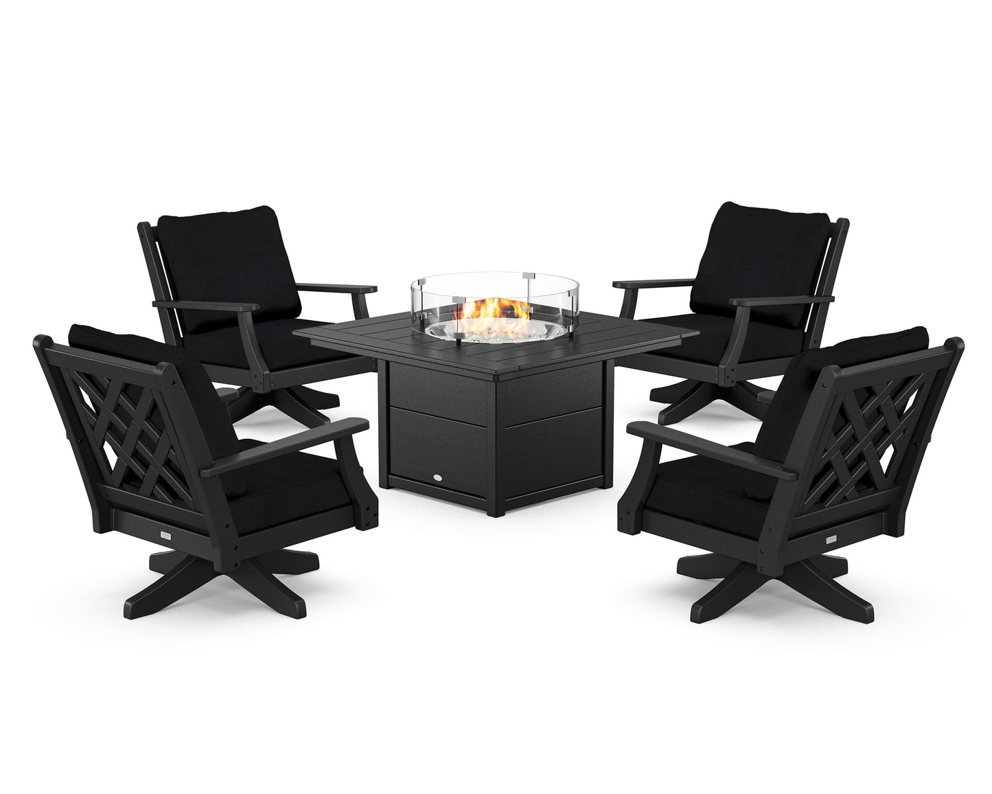 Wovendale 5-Piece Deep Seating Swivel Conversation Set with Fire Pit Table