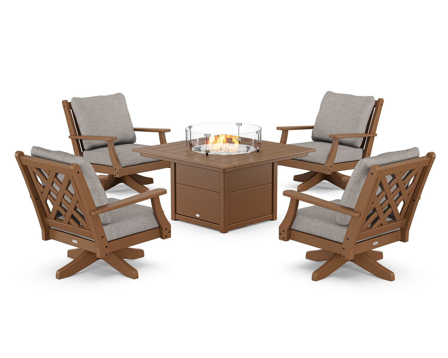 Wovendale 5-Piece Deep Seating Swivel Conversation Set with Fire Pit Table