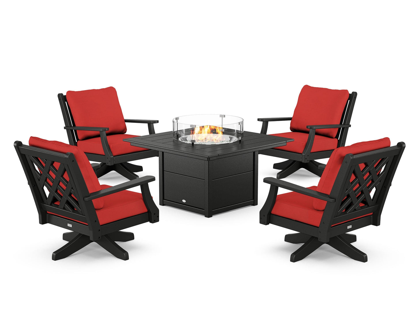 Wovendale 5-Piece Deep Seating Swivel Conversation Set with Fire Pit Table