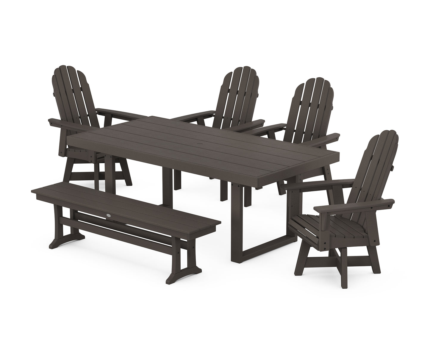Vineyard Curveback Adirondack Swivel Chair 6-Piece Dining Set with Bench