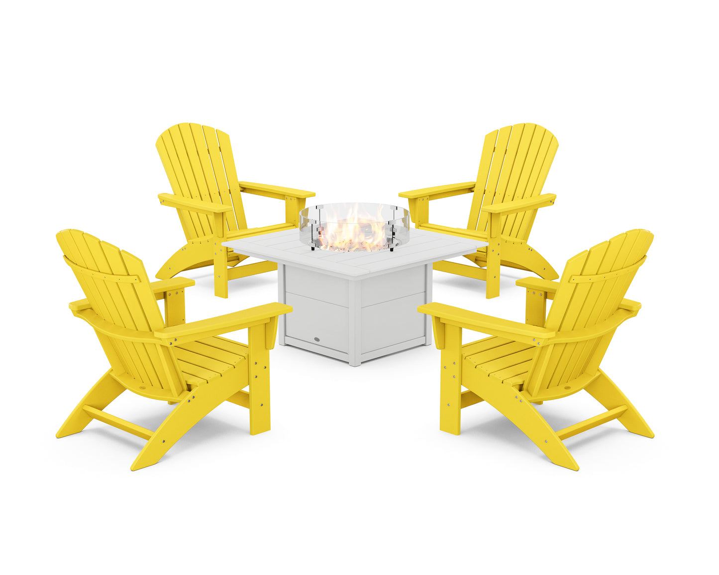 5-Piece Nautical Grand Adirondack Conversation Set with Fire Pit Table