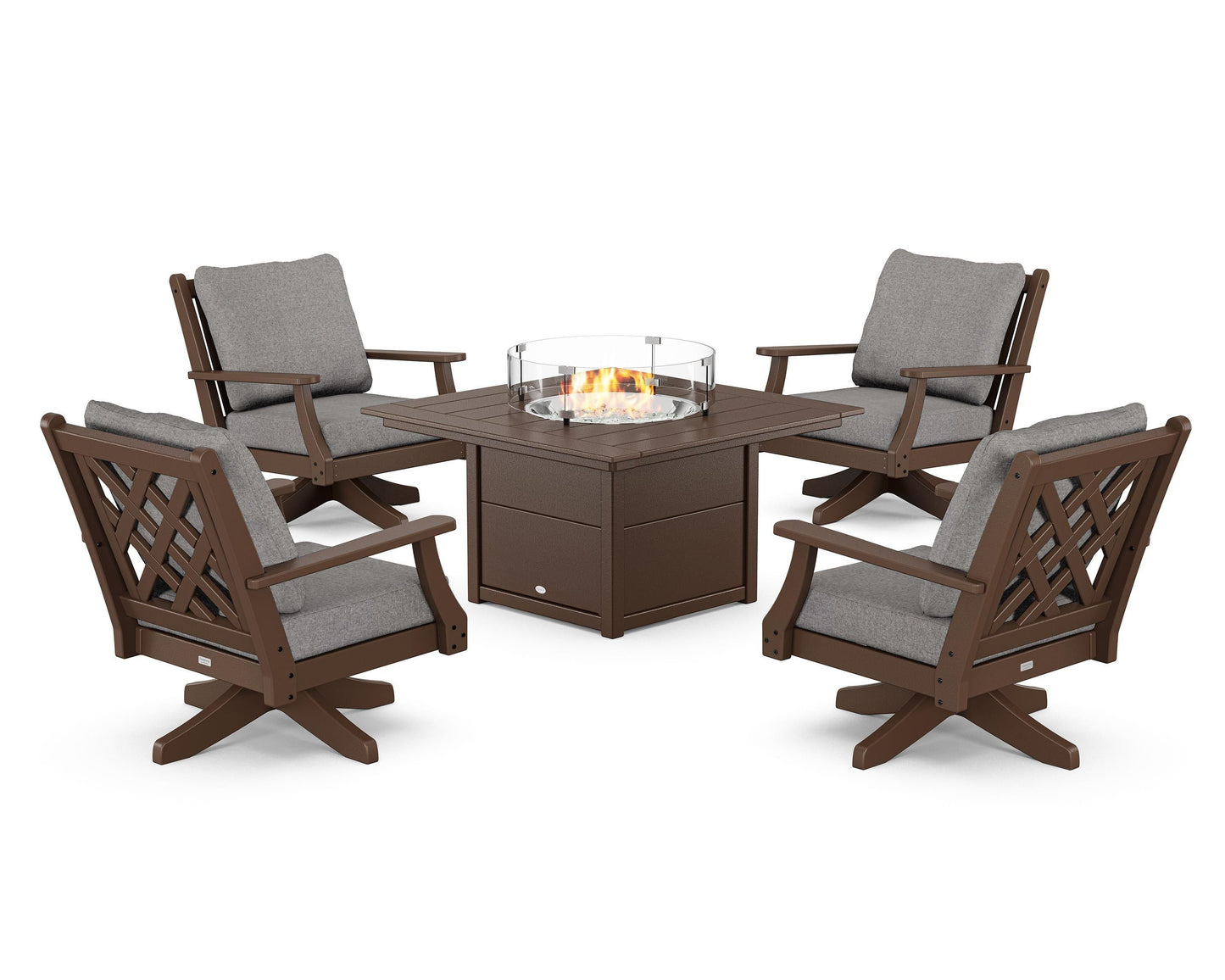 Wovendale 5-Piece Deep Seating Swivel Conversation Set with Fire Pit Table