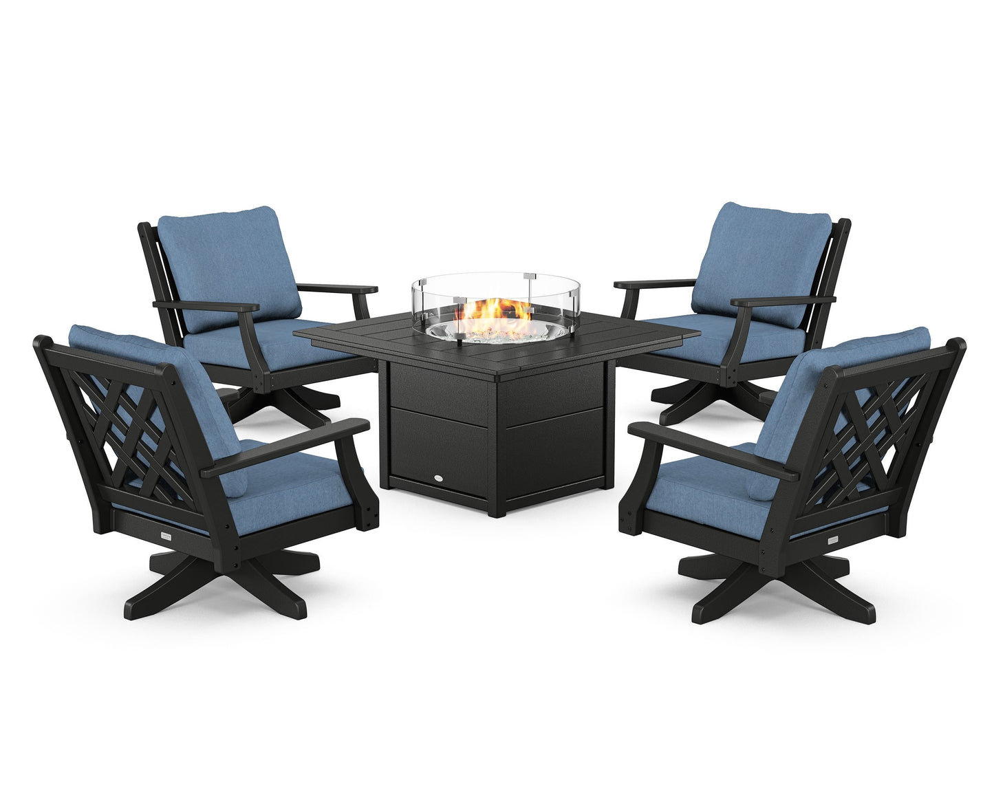 Wovendale 5-Piece Deep Seating Swivel Conversation Set with Fire Pit Table
