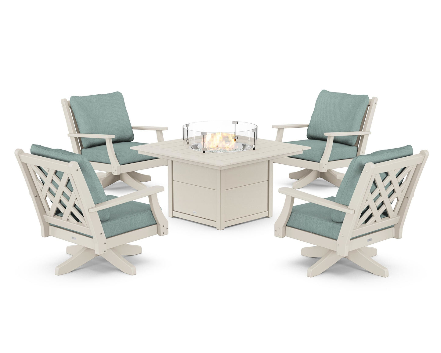 Wovendale 5-Piece Deep Seating Swivel Conversation Set with Fire Pit Table