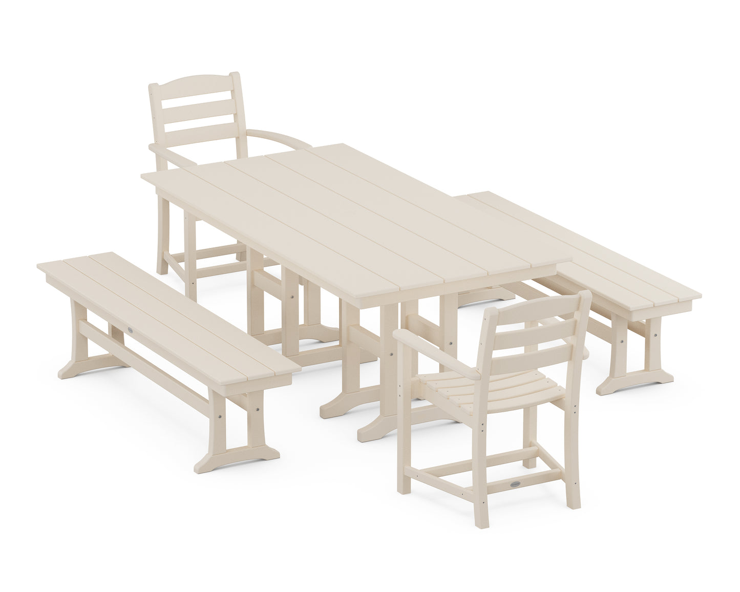La Casa Cafe 5-Piece Farmhouse Dining Set with Benches