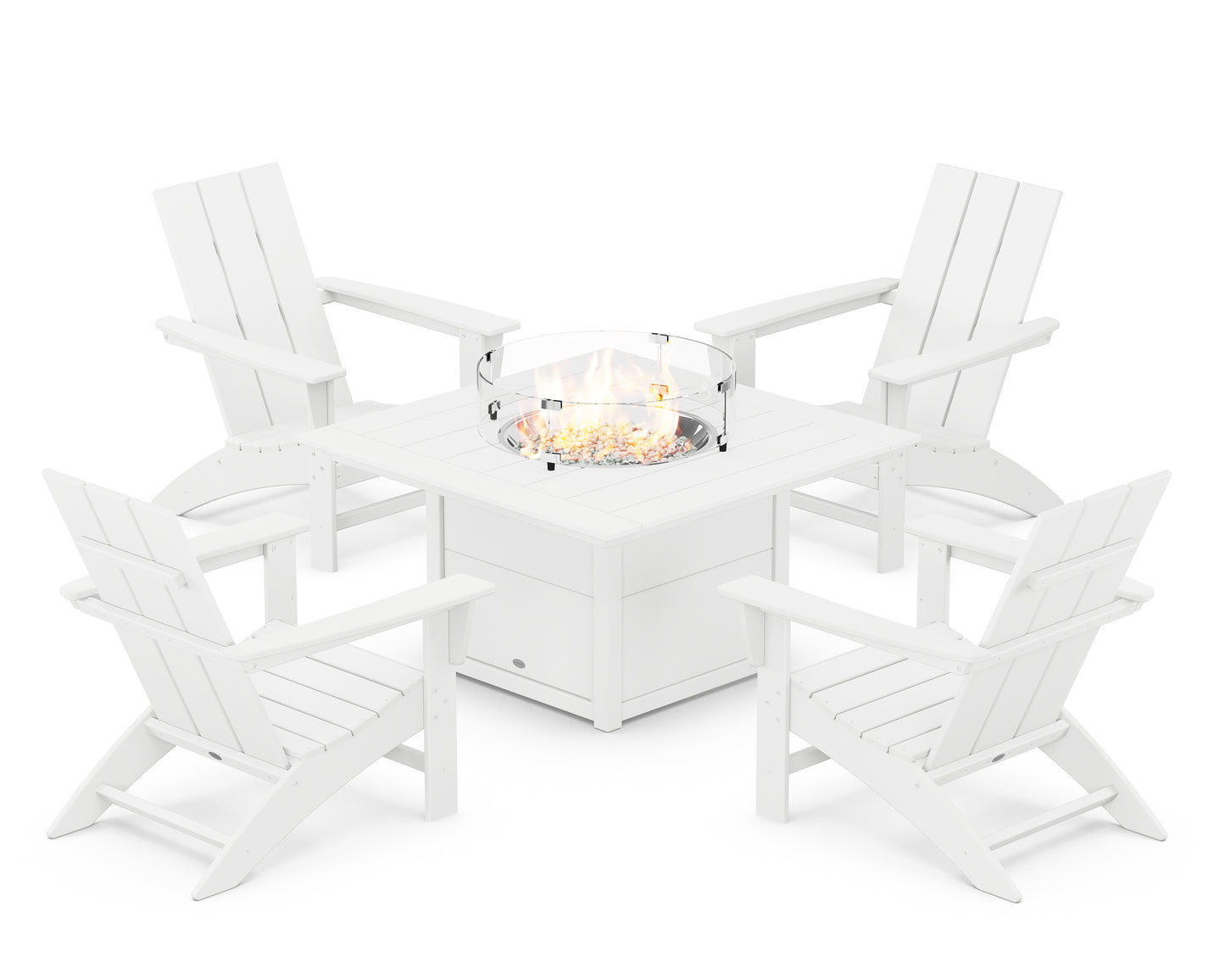 Modern 5-Piece Adirondack Chair Conversation Set with Fire Pit Table