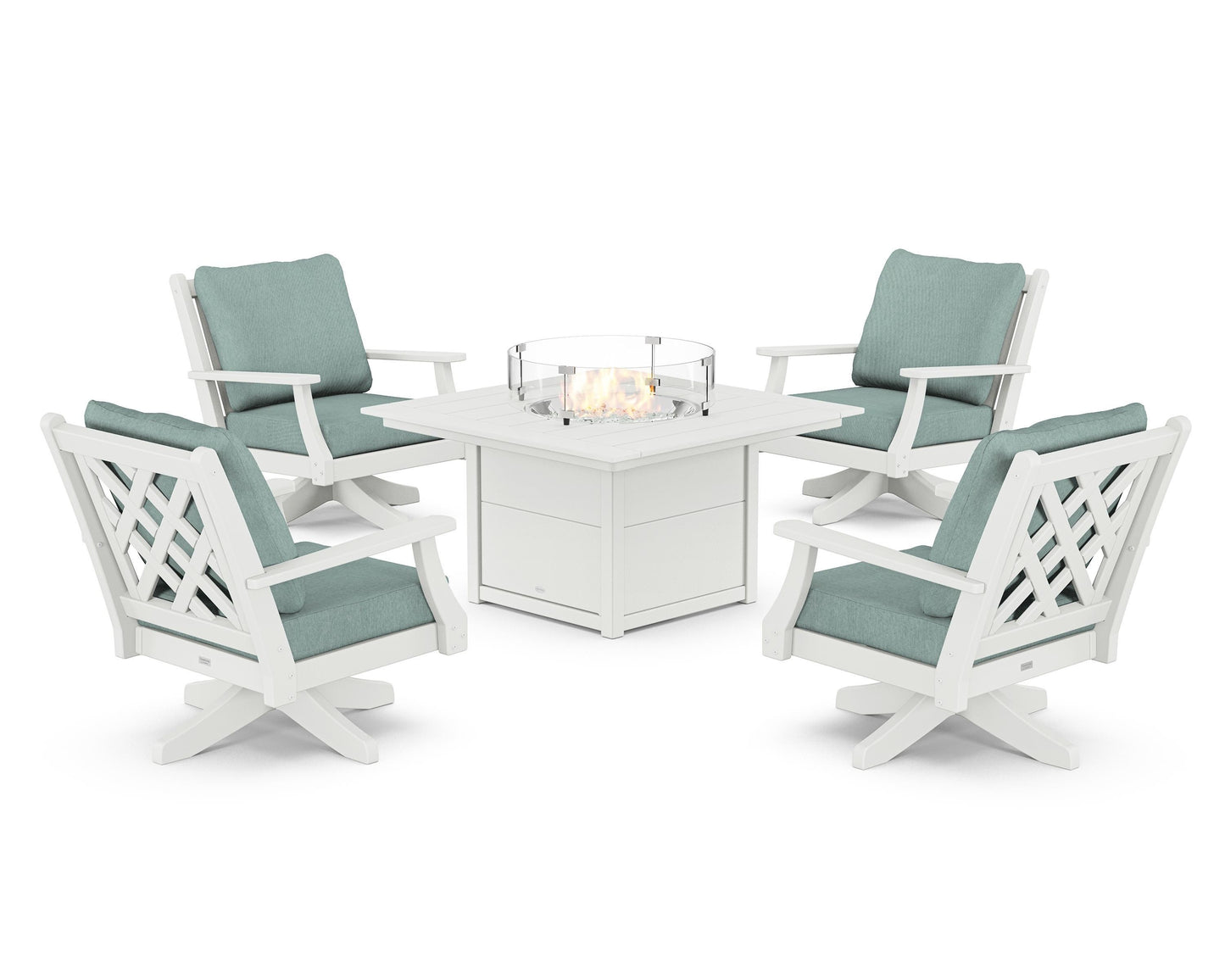 Wovendale 5-Piece Deep Seating Swivel Conversation Set with Fire Pit Table
