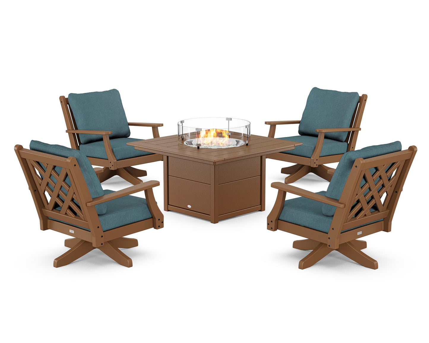 Wovendale 5-Piece Deep Seating Swivel Conversation Set with Fire Pit Table