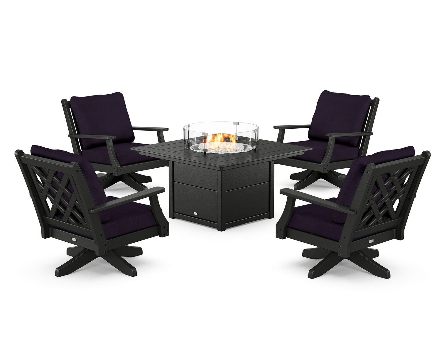 Wovendale 5-Piece Deep Seating Swivel Conversation Set with Fire Pit Table