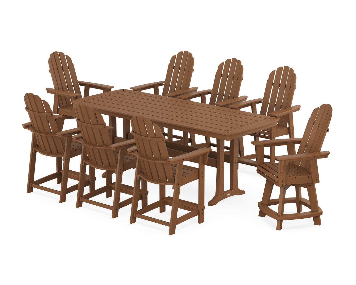 Vineyard Curveback Adirondack Swivel 9-Piece Counter Set with Trestle Legs