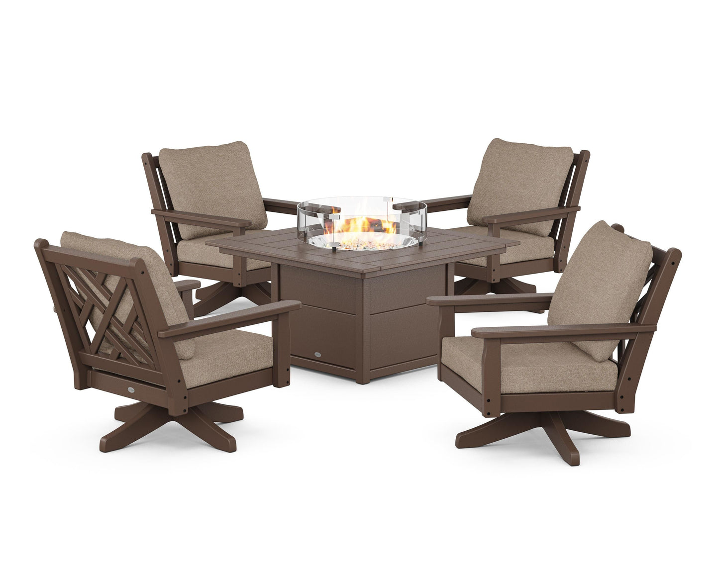 Chippendale 5-Piece Deep Seating Swivel Conversation Set with Fire Pit Table