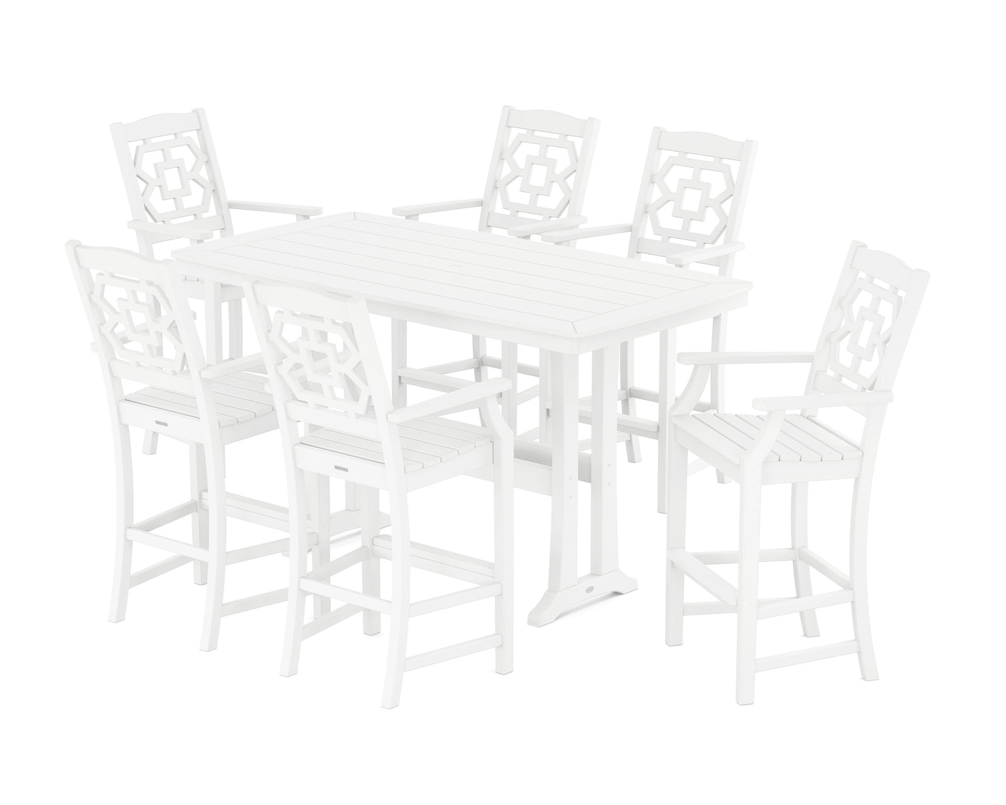 Chinoiserie Arm Chair 7-Piece Bar Set with Trestle Legs
