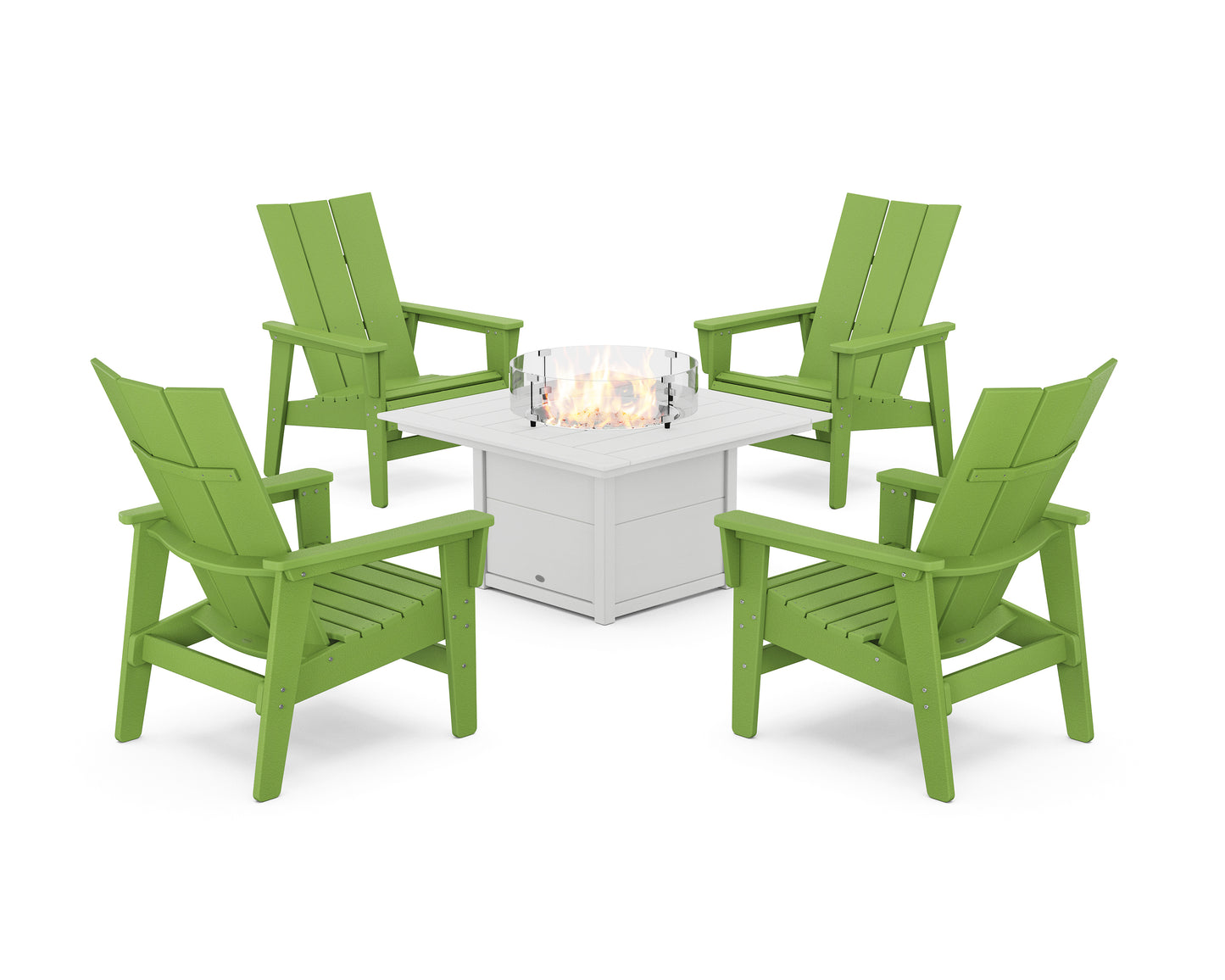5-Piece Modern Grand Upright Adirondack Conversation Set with Fire Pit Table