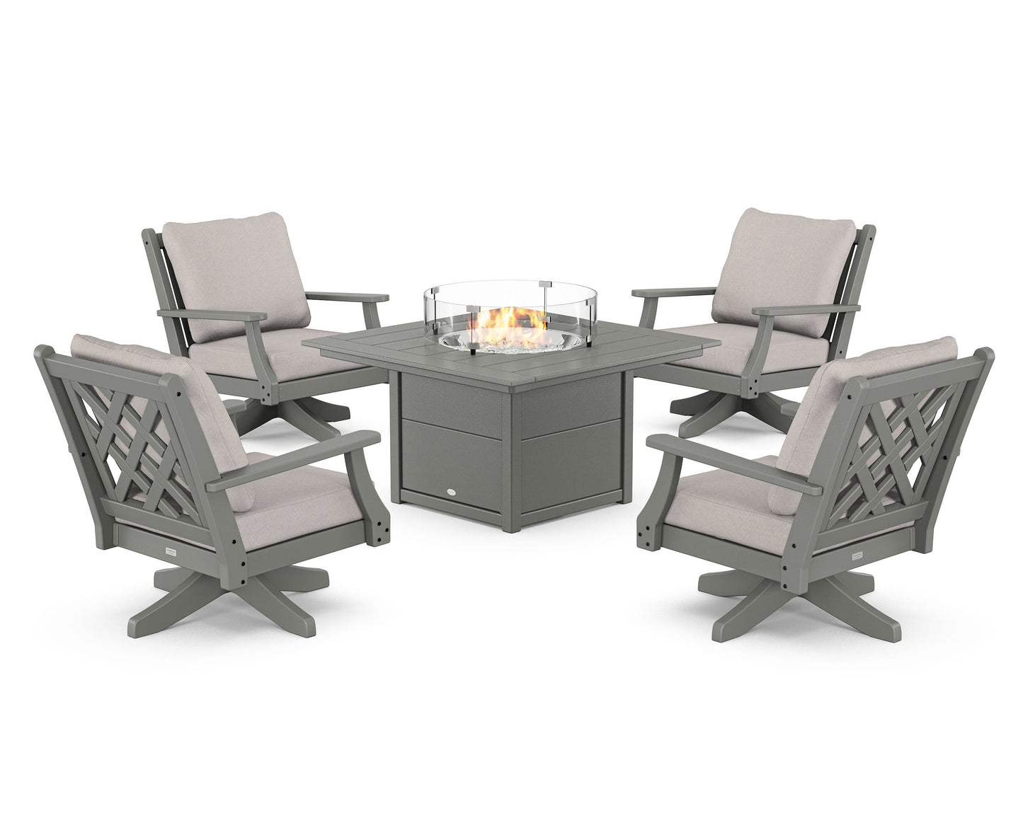 Wovendale 5-Piece Deep Seating Swivel Conversation Set with Fire Pit Table
