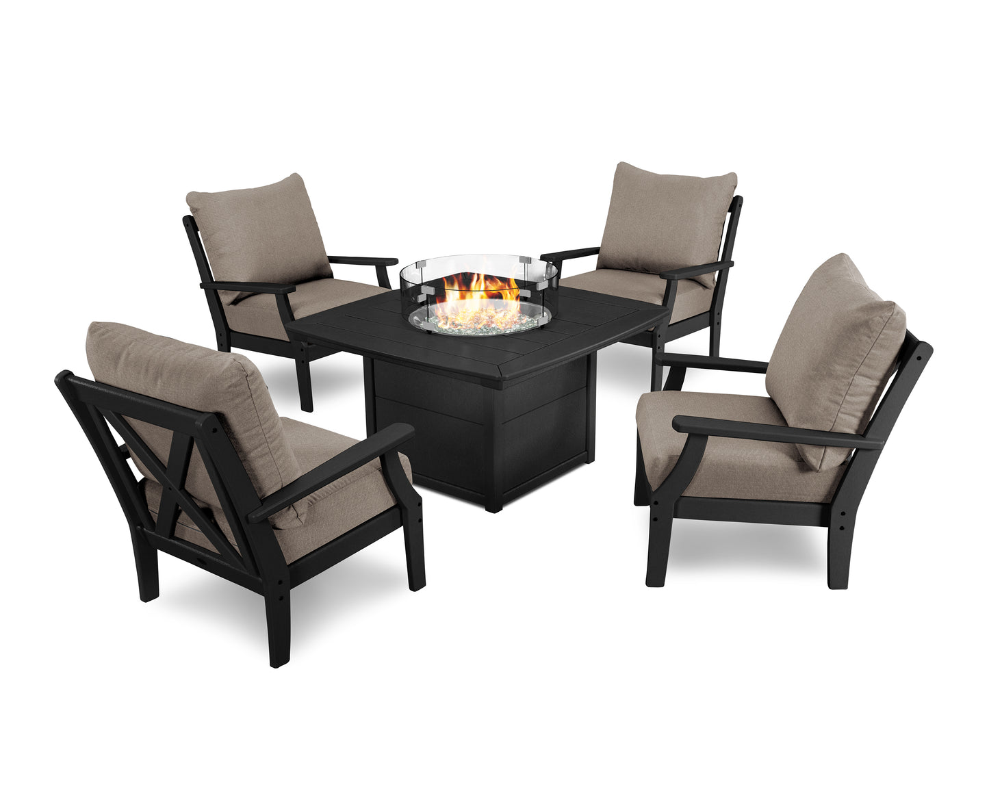 Braxton 5-Piece Deep Seating Conversation Set with Fire Pit Table