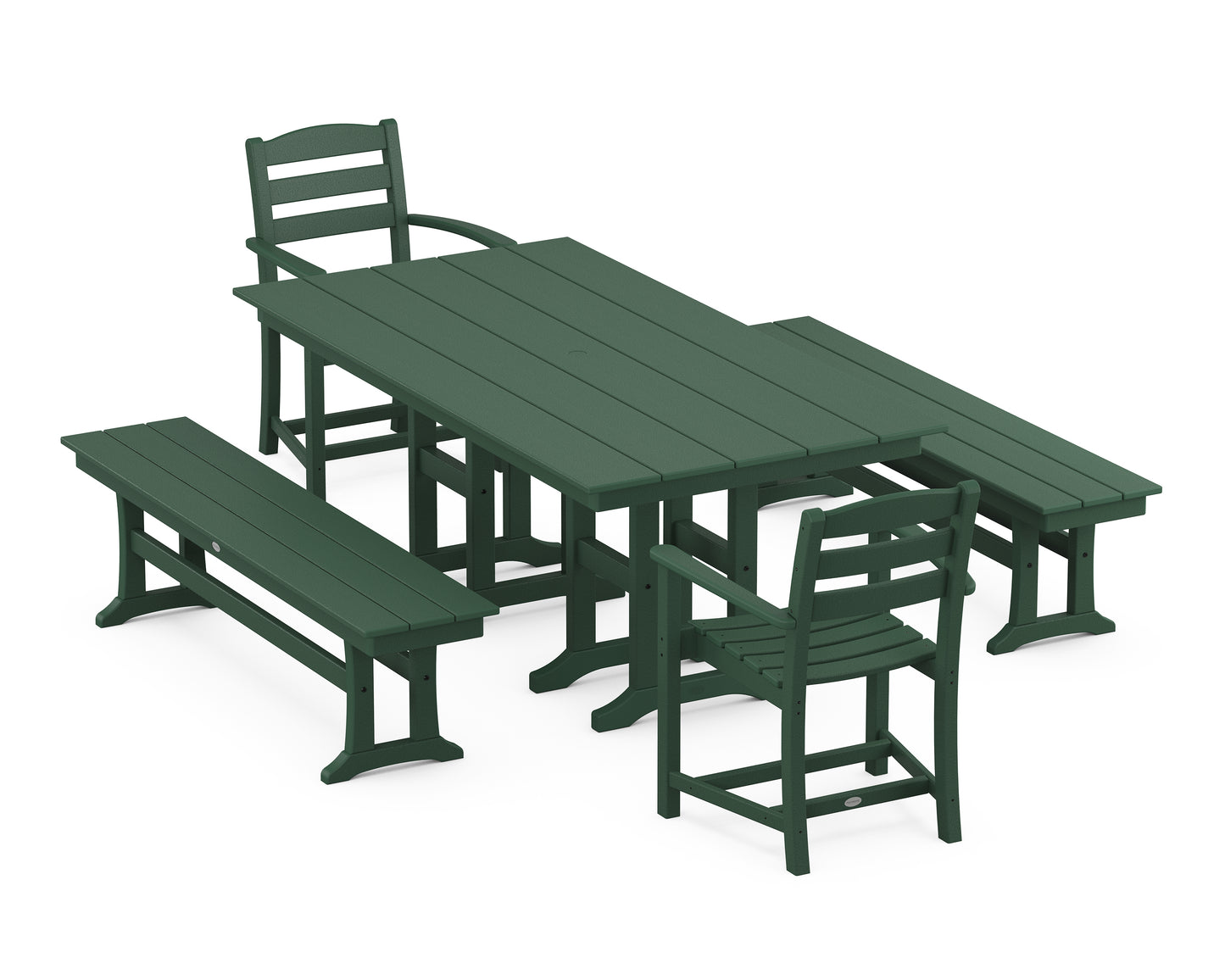 La Casa Cafe 5-Piece Farmhouse Dining Set with Benches