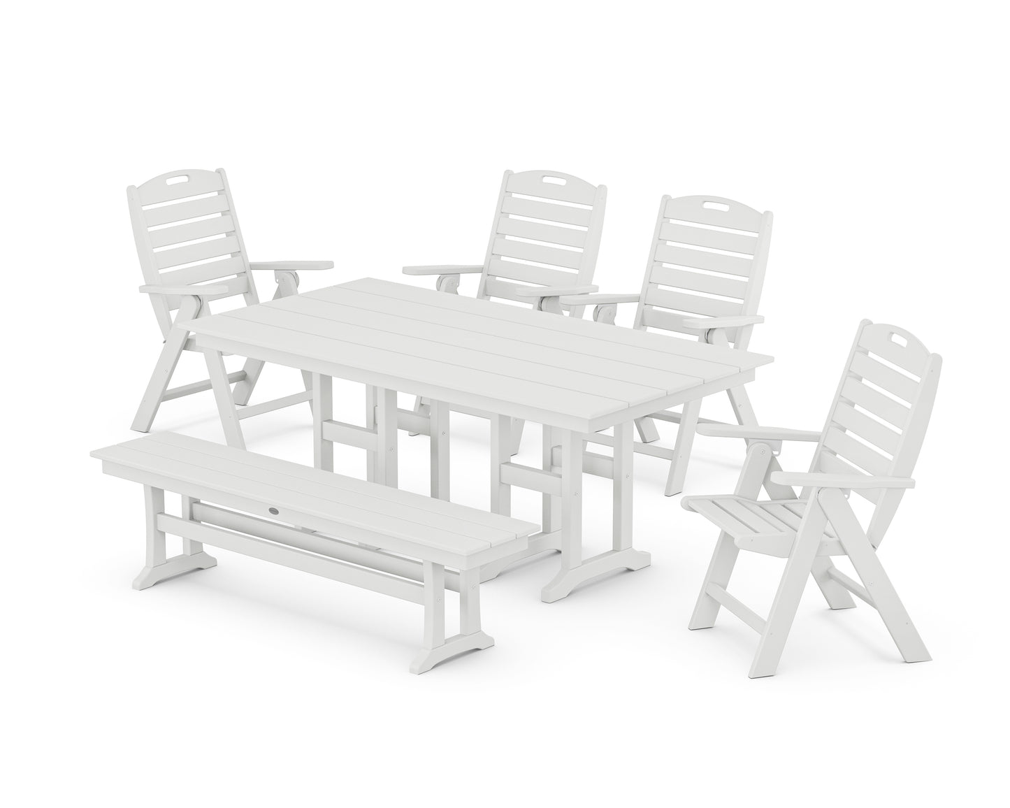 Nautical Highback 6-Piece Farmhouse Dining Set with Bench