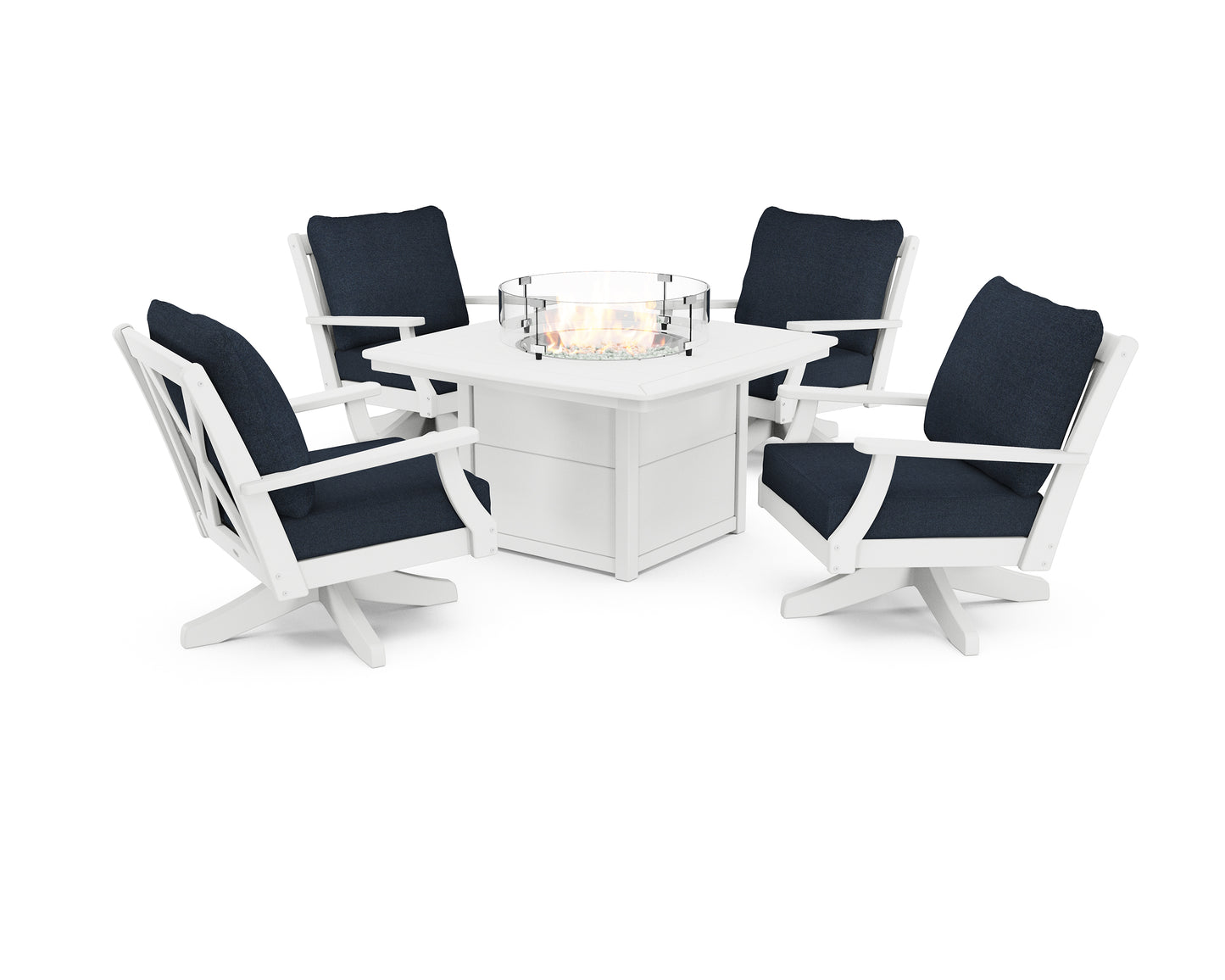 Braxton 5-Piece Deep Seating Swivel Conversation Set with Fire Pit Table