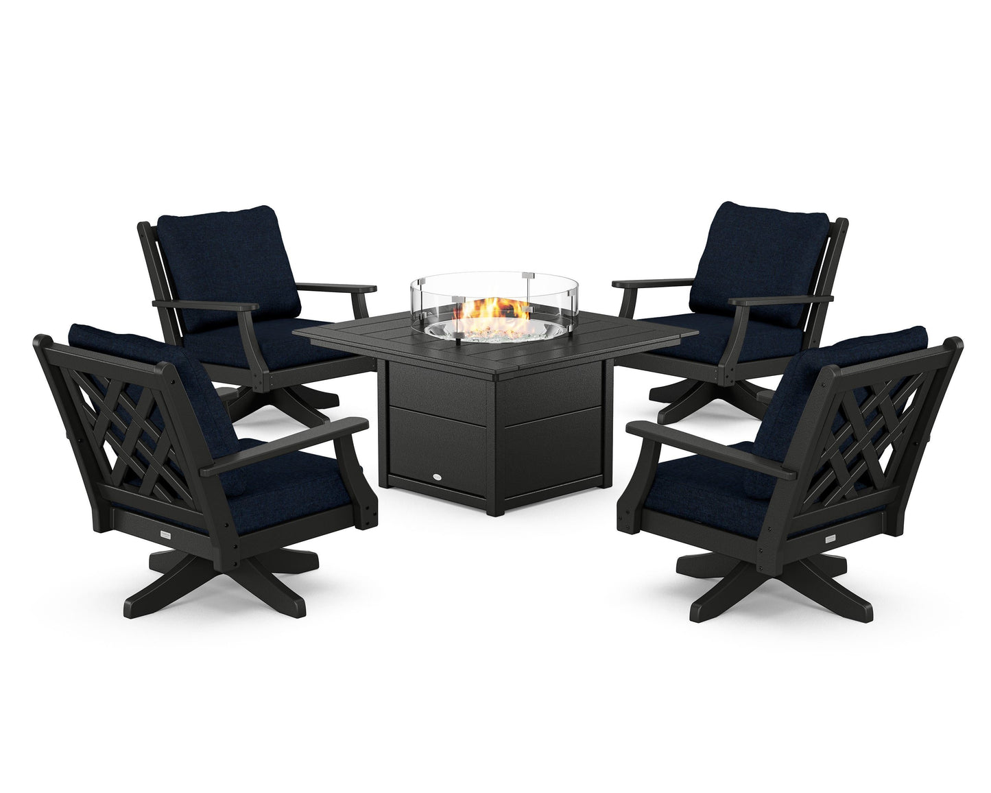 Wovendale 5-Piece Deep Seating Swivel Conversation Set with Fire Pit Table