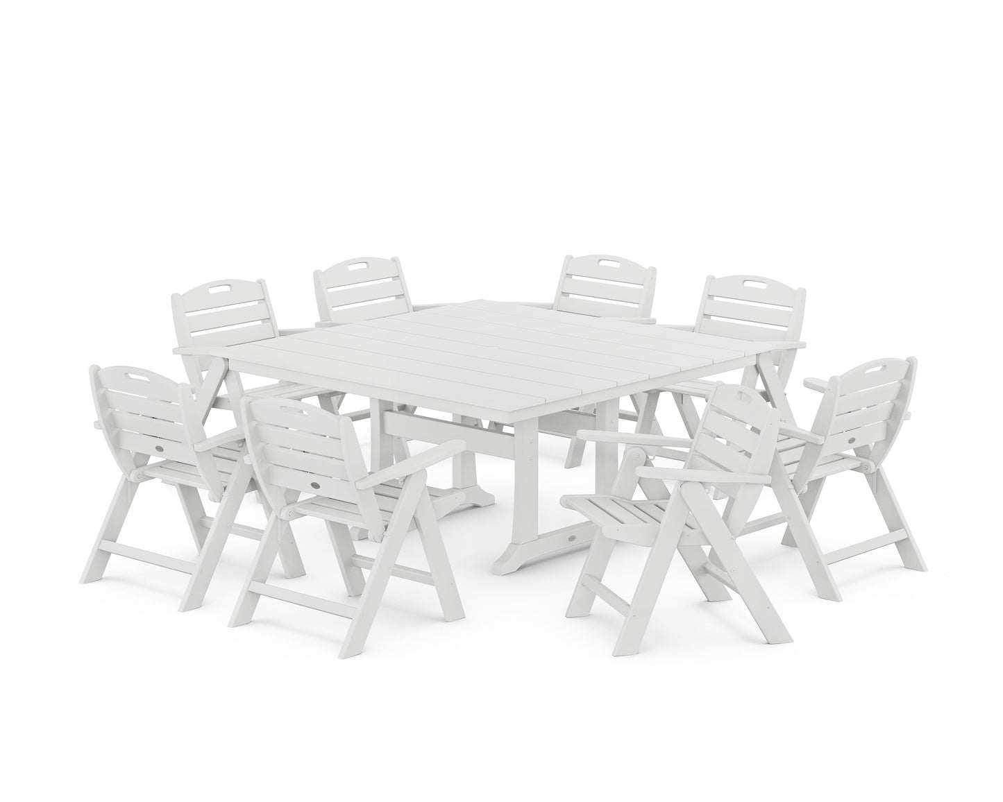 Nautical Lowback 9-Piece Square Farmhouse Dining Set with Trestle Legs