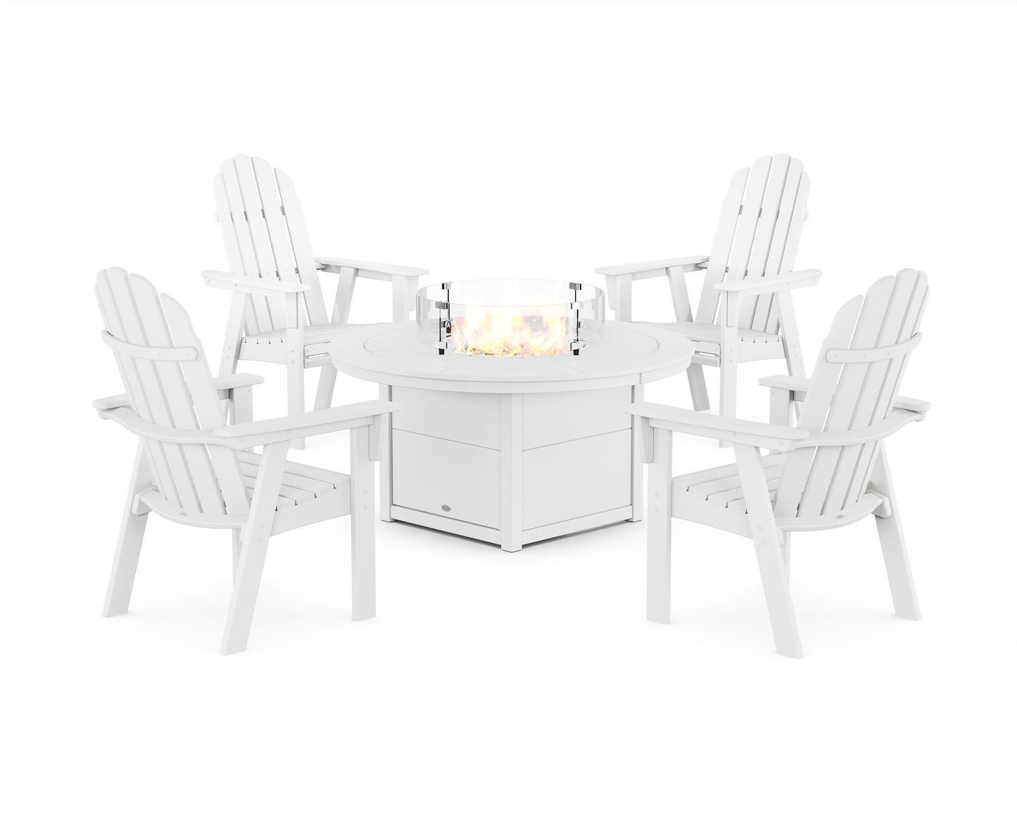 Vineyard 4-Piece Curveback Upright Adirondack Conversation Set with Fire Pit Table