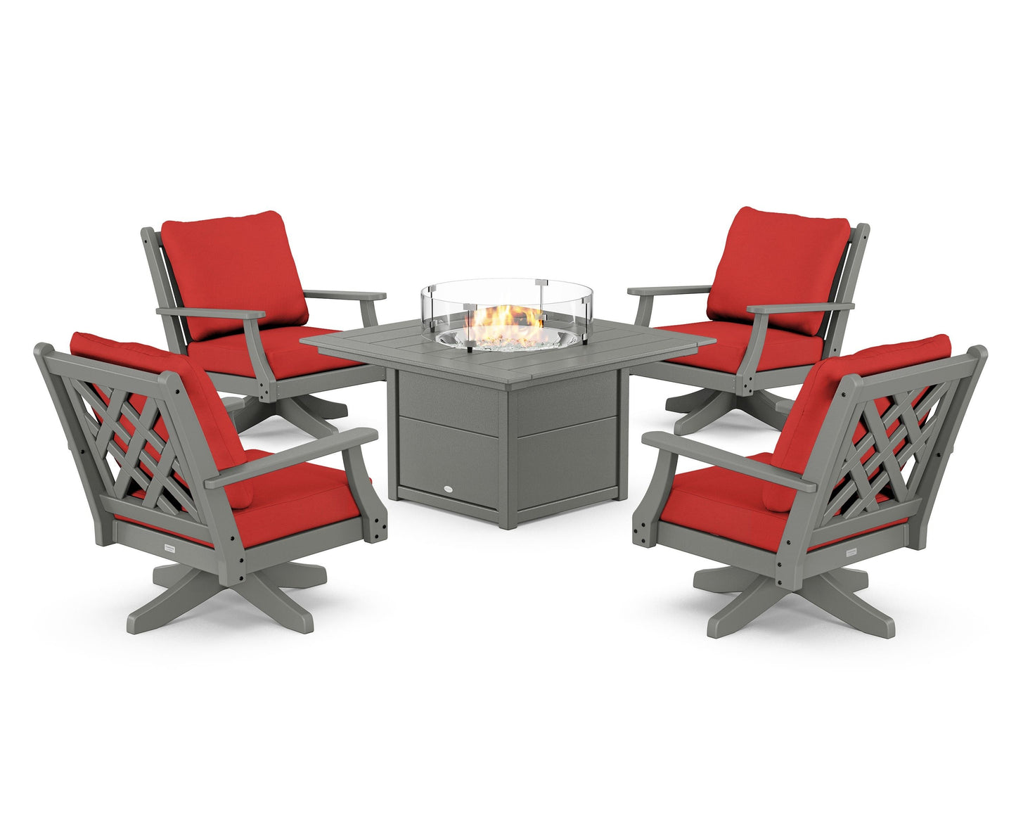 Wovendale 5-Piece Deep Seating Swivel Conversation Set with Fire Pit Table