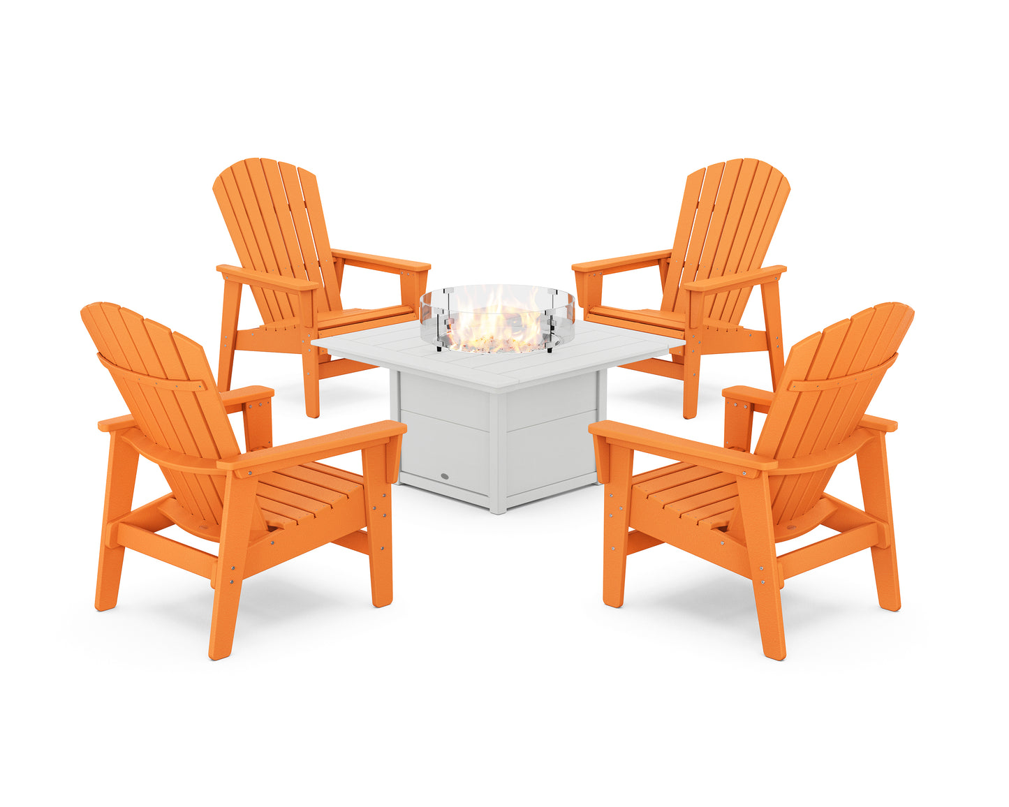 5-Piece Nautical Grand Upright Adirondack Conversation Set with Fire Pit Table