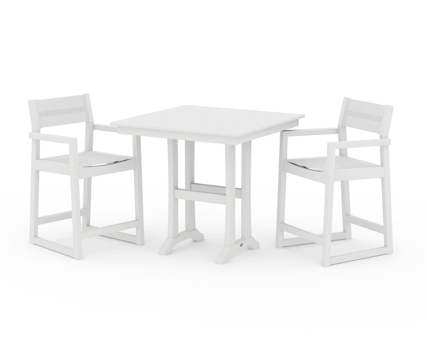 EDGE Sling Arm Chair 3-Piece Farmhouse Counter Set with Trestle Legs